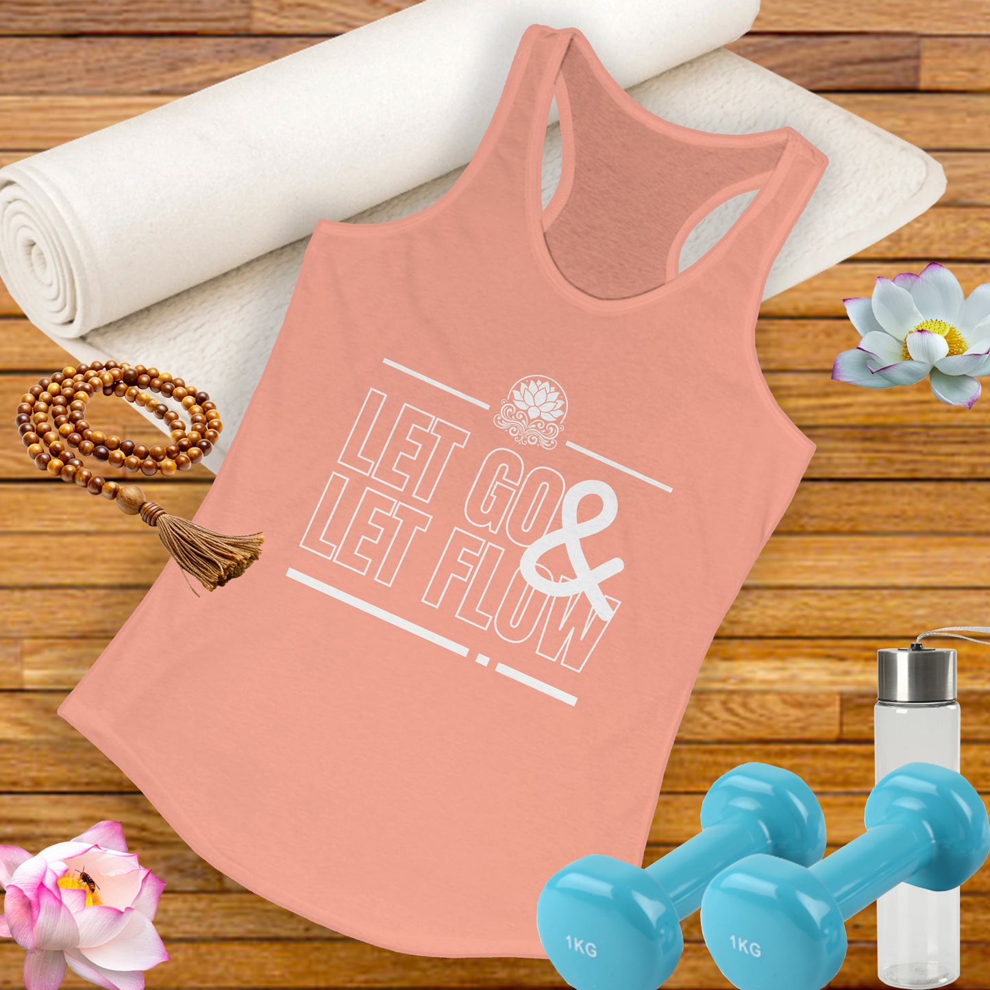 "Let Go & Let Flow" - Women's Racerback Tank Top - Surrender, Soften, Shine