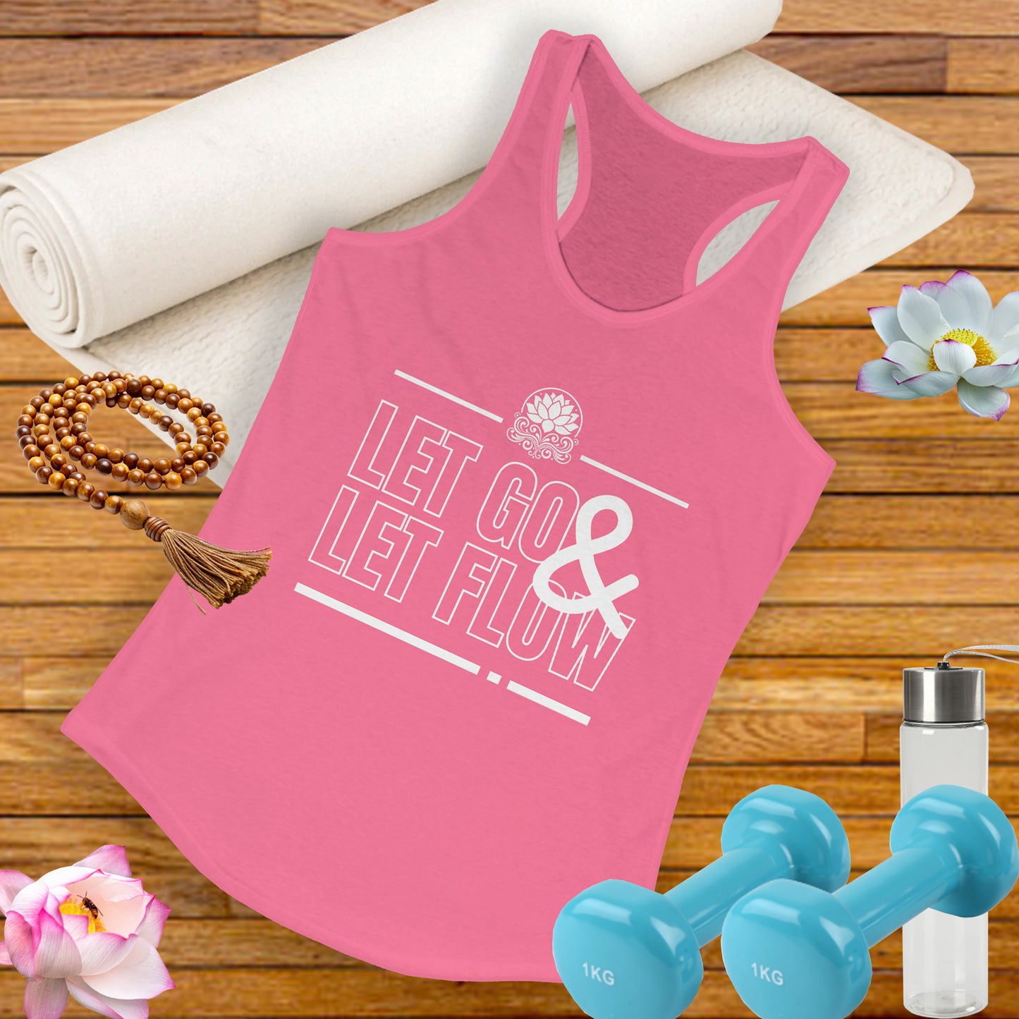 "Let Go & Let Flow" - Women's Racerback Tank Top - Surrender, Soften, Shine