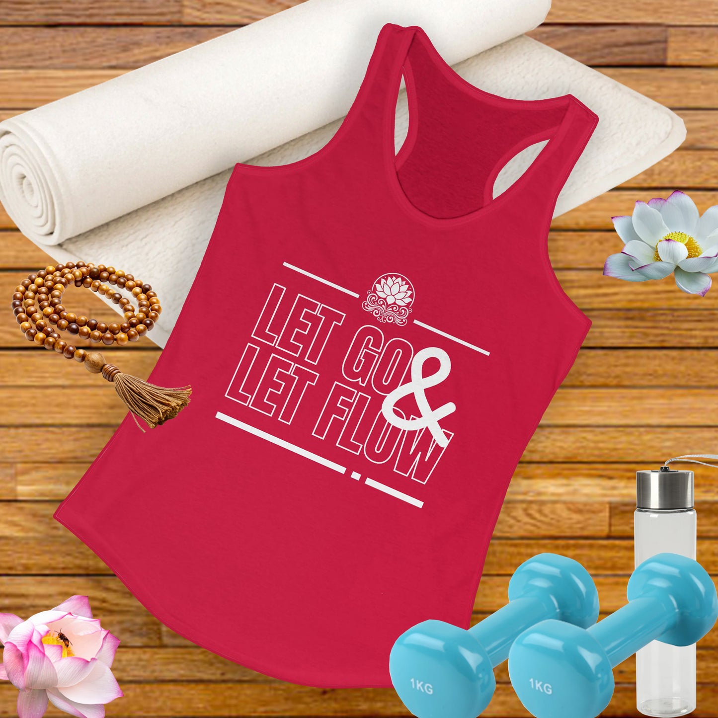 "Let Go & Let Flow" - Women's Racerback Tank Top - Surrender, Soften, Shine