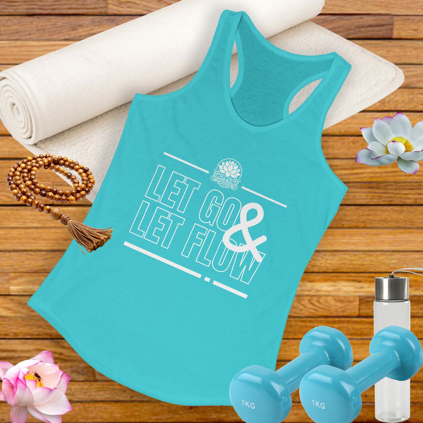 "Let Go & Let Flow" - Women's Racerback Tank Top - Surrender, Soften, Shine