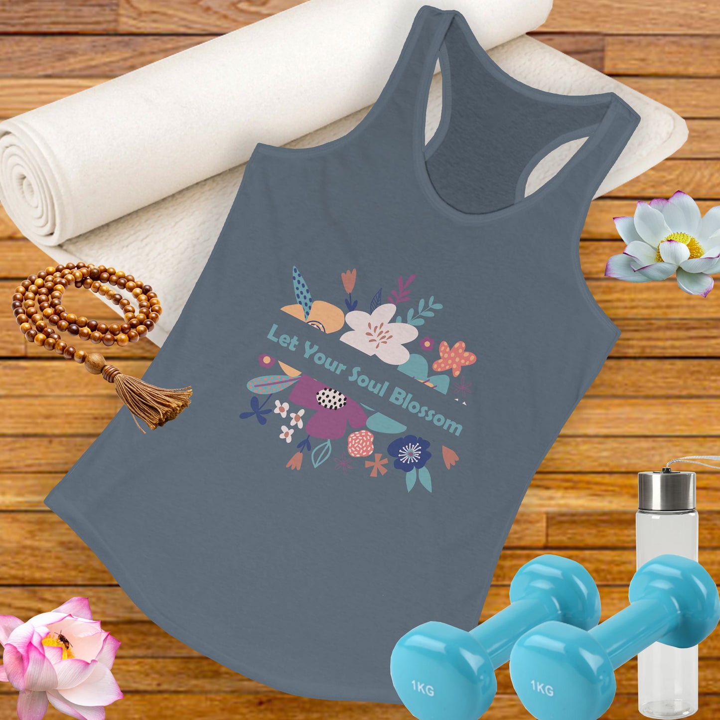 "Let Your Soul Blossom" Floral Racerback Tank Top