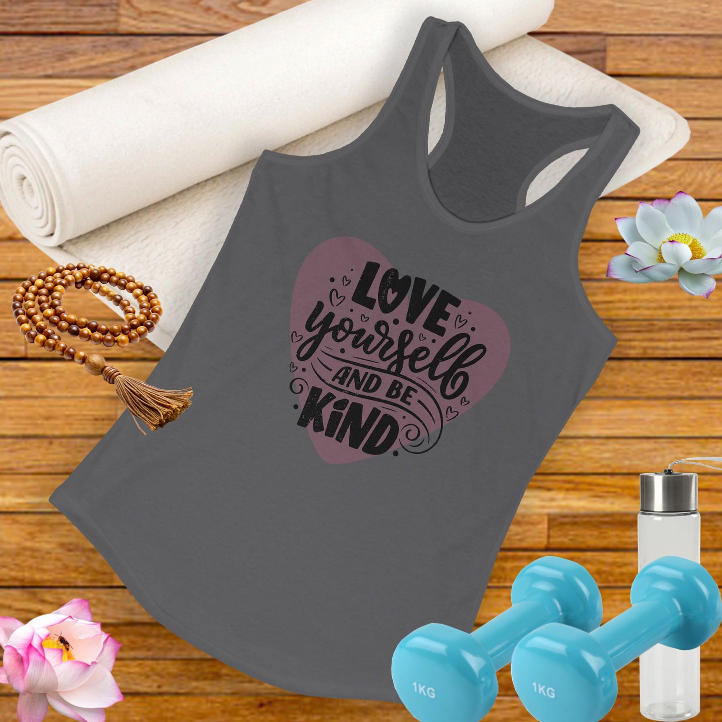 "Love Yourself & Be Kind" - Heart Affirmation Racerback Tank