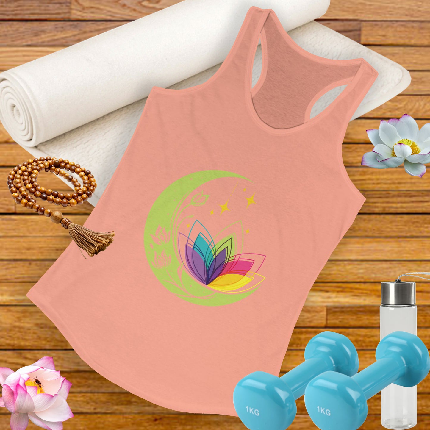 New Moon & Lotus Racerback Tank – Radiate Cosmic Calm & Feminine Strength