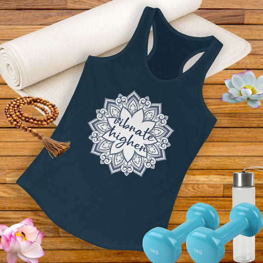 "Vibrate Higher" - Mandala Energy for Elevated Living - Vibrant Women's Racerback Tank