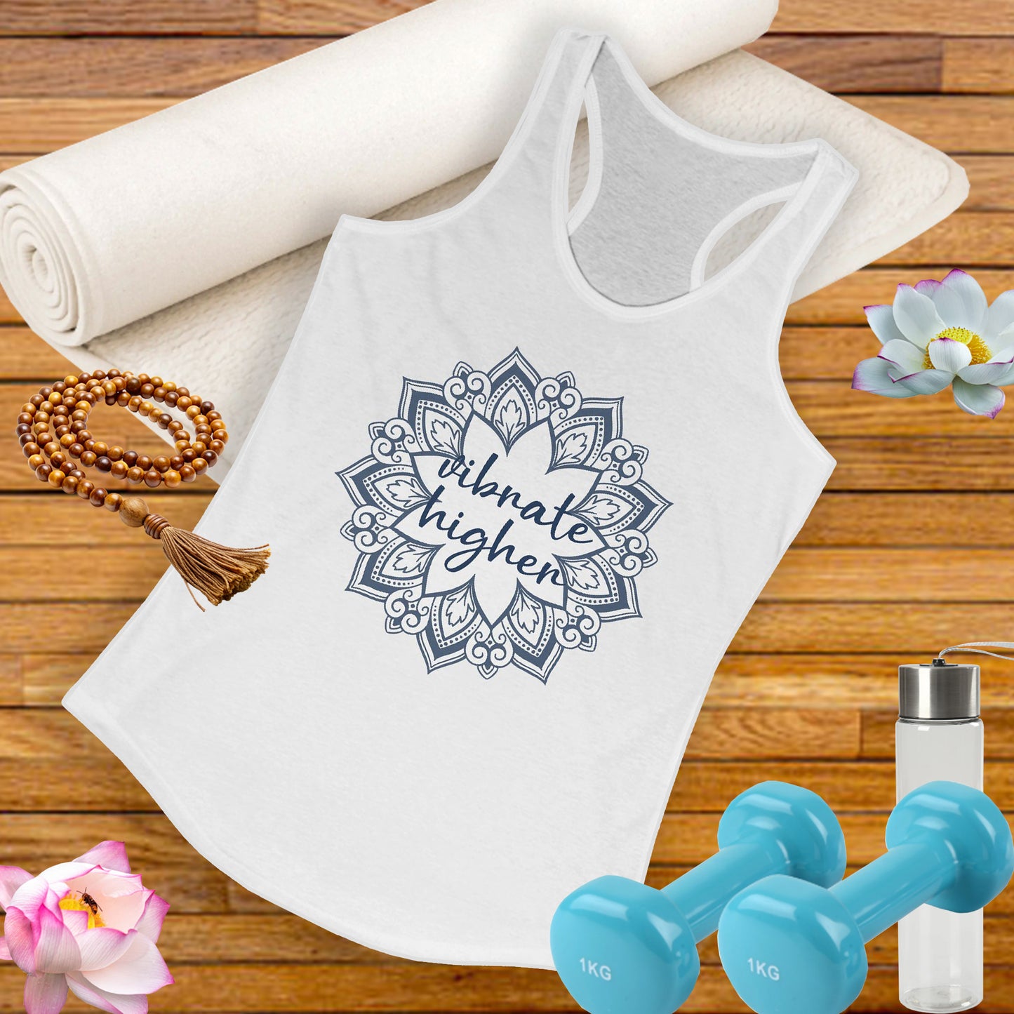 "Vibrate Higher" - Mandala Energy for Elevated Living - Vibrant Women's Racerback Tank