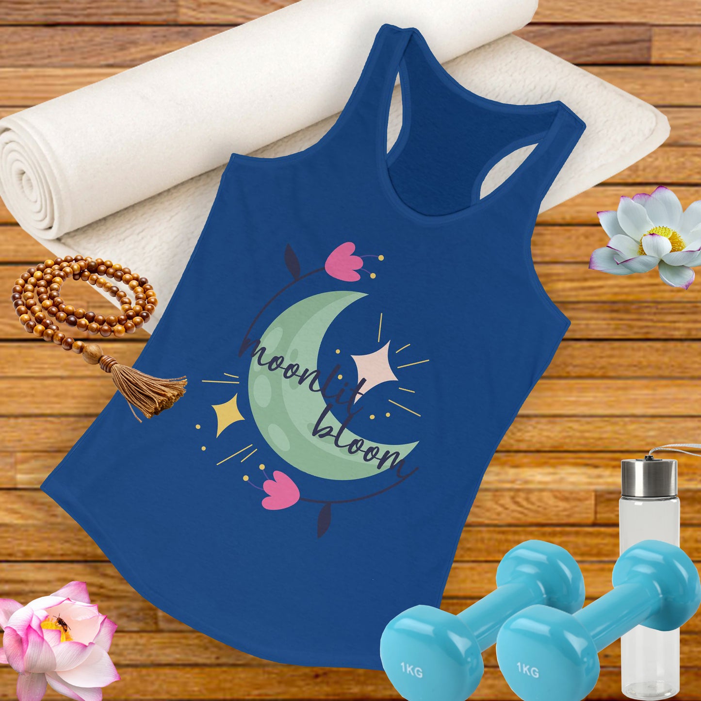 "Moonlit Bloom" - Floral Moon Women's Racerback Tank Top for Dreamy Souls