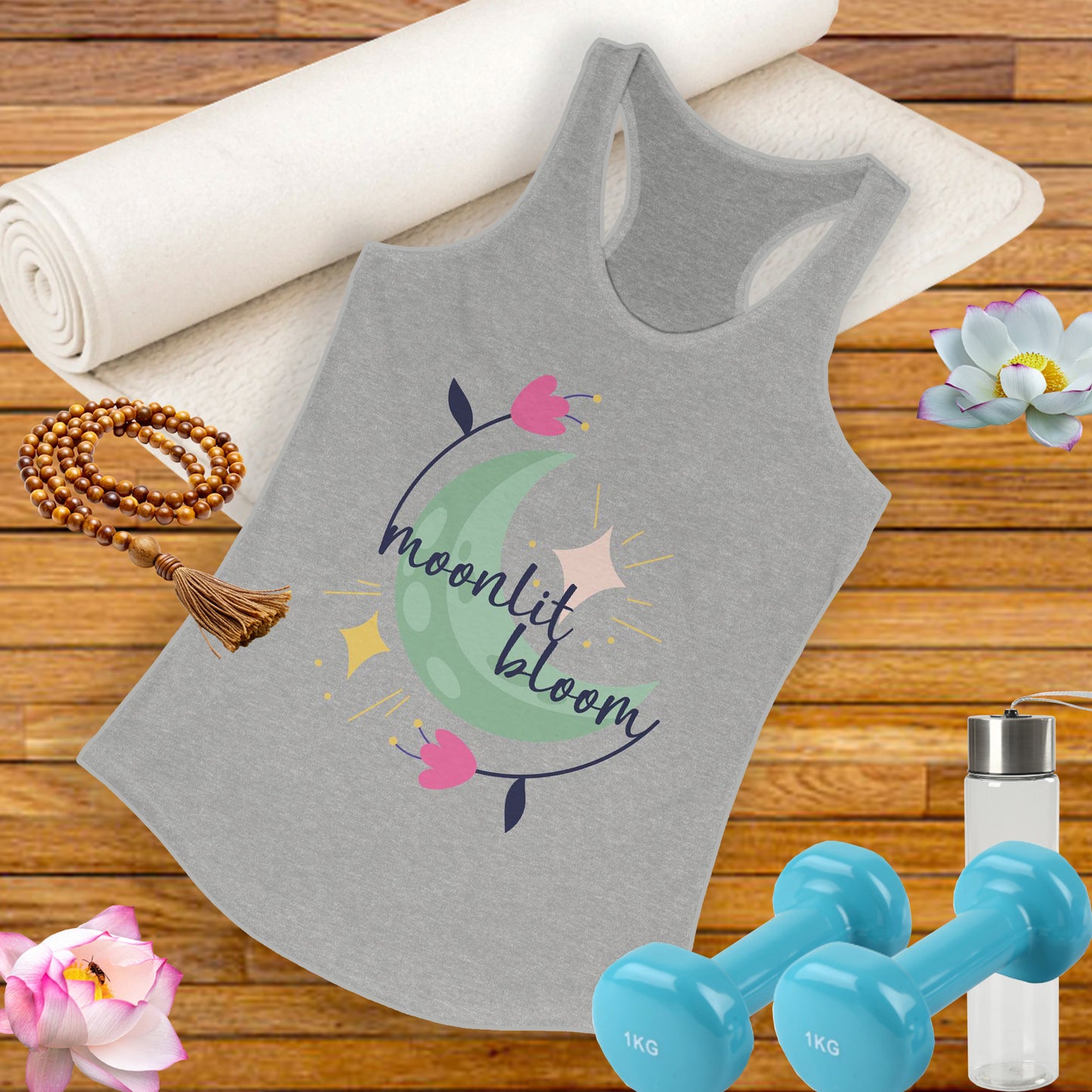 "Moonlit Bloom" - Floral Moon Women's Racerback Tank Top for Dreamy Souls