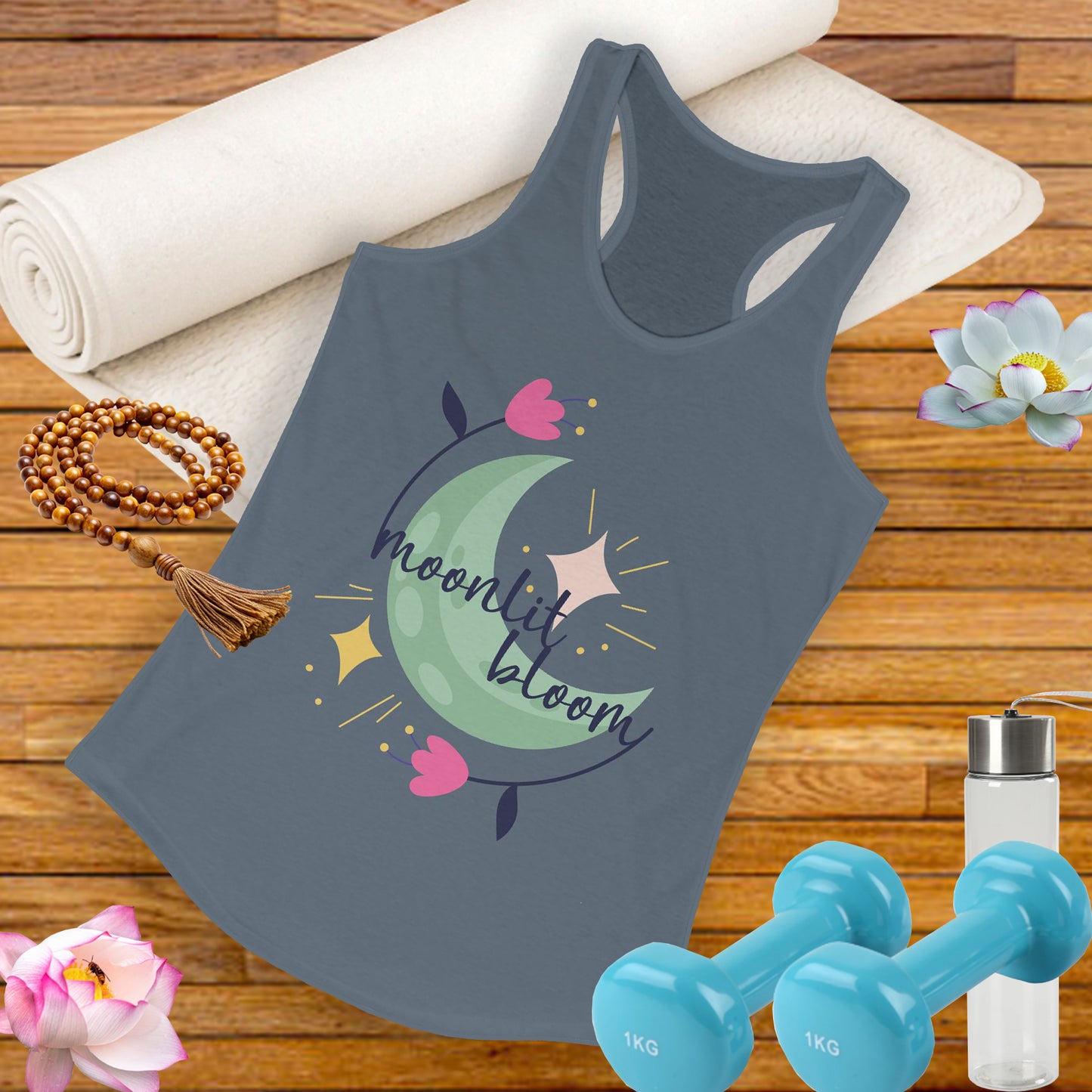 "Moonlit Bloom" - Floral Moon Women's Racerback Tank Top for Dreamy Souls