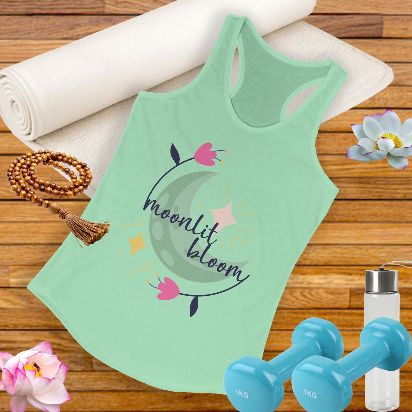 "Moonlit Bloom" - Floral Moon Women's Racerback Tank Top for Dreamy Souls