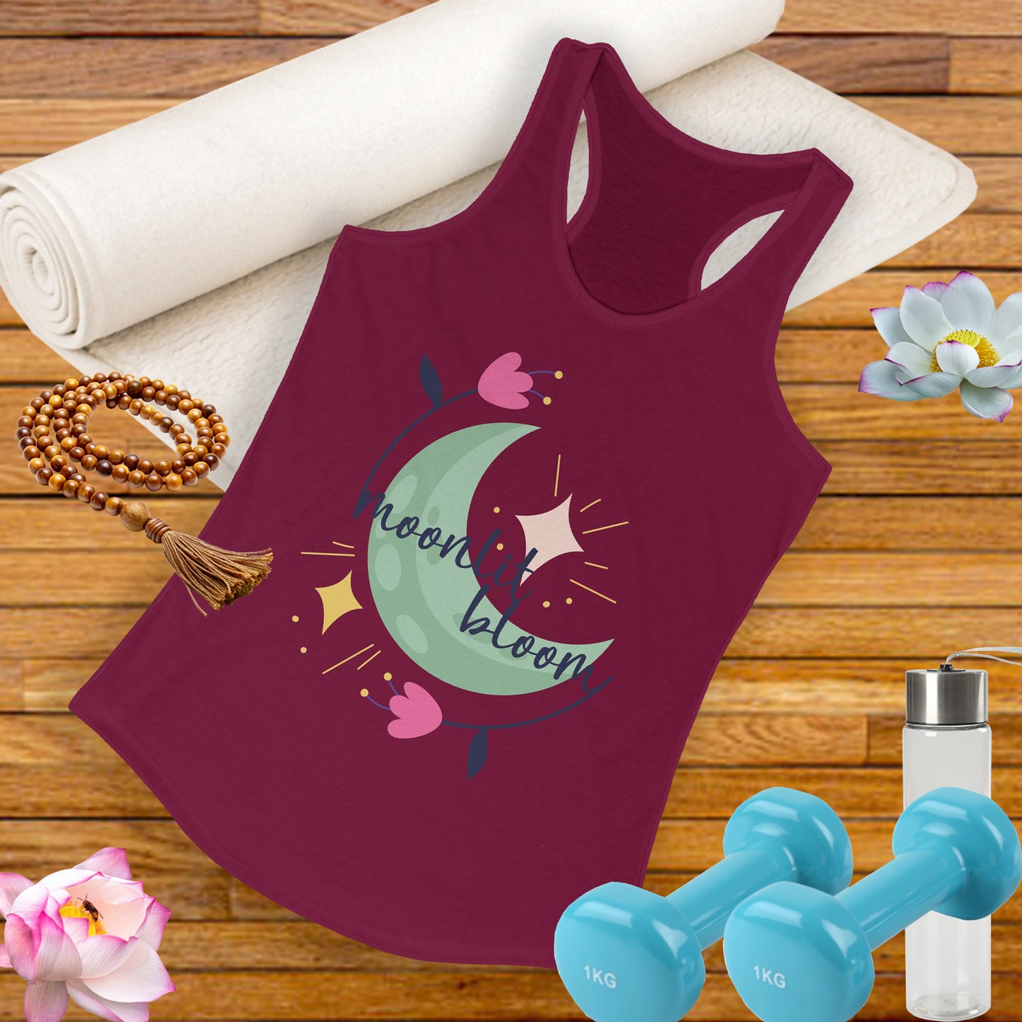 "Moonlit Bloom" - Floral Moon Women's Racerback Tank Top for Dreamy Souls