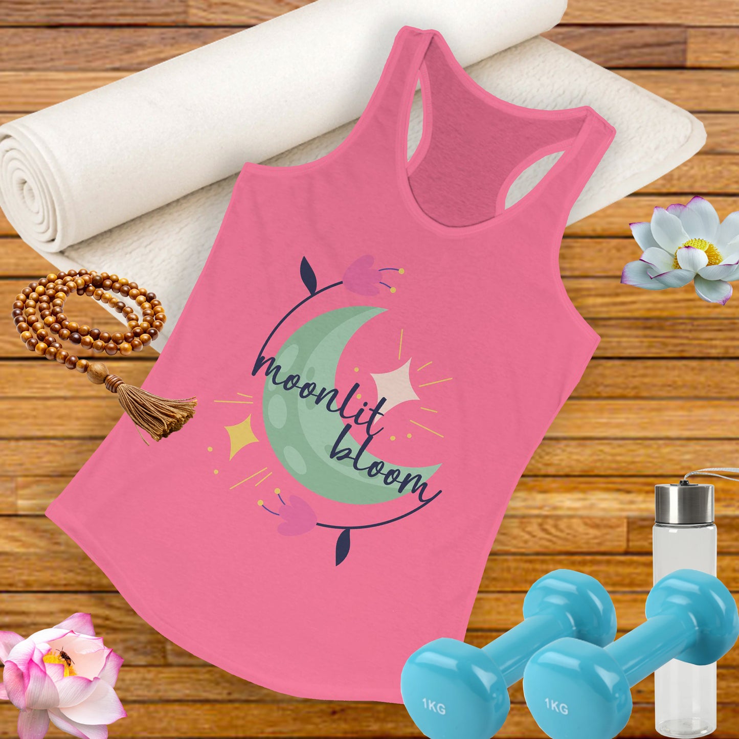 "Moonlit Bloom" - Floral Moon Women's Racerback Tank Top for Dreamy Souls
