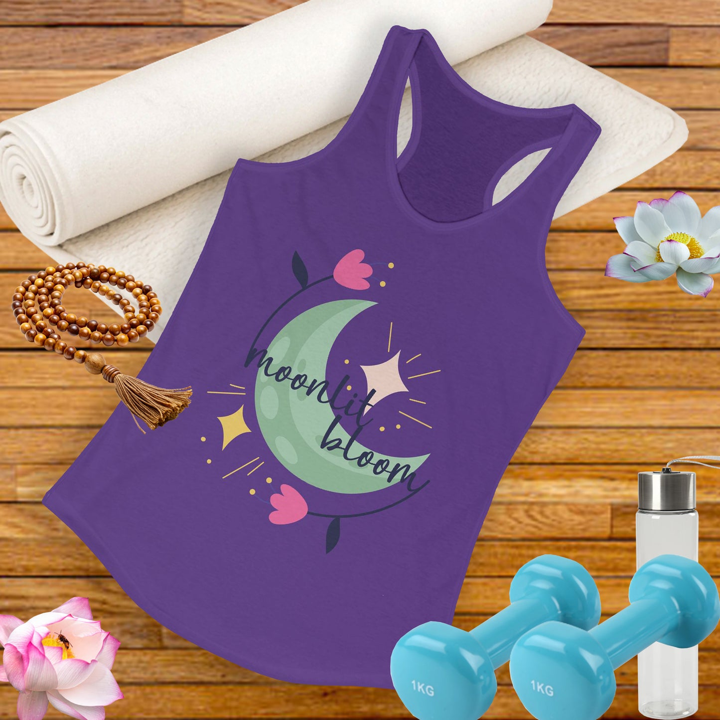 "Moonlit Bloom" - Floral Moon Women's Racerback Tank Top for Dreamy Souls