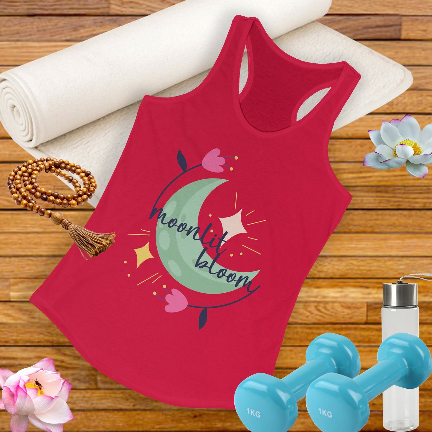 "Moonlit Bloom" - Floral Moon Women's Racerback Tank Top for Dreamy Souls