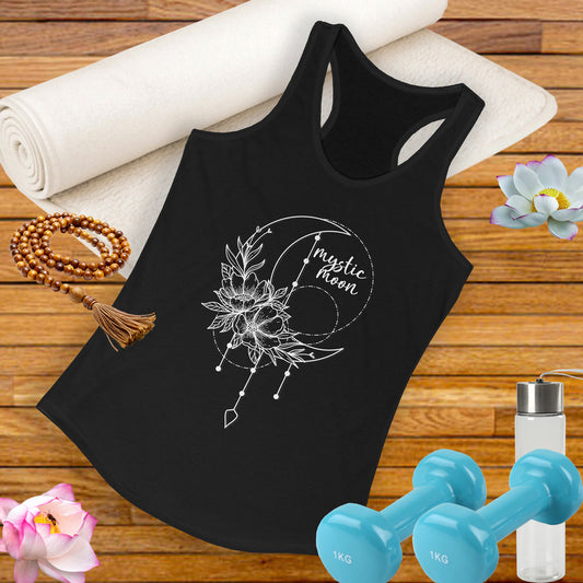 Mystic New Moon – BOHO Floral Racerback Tank for the Wild & Wise Woman