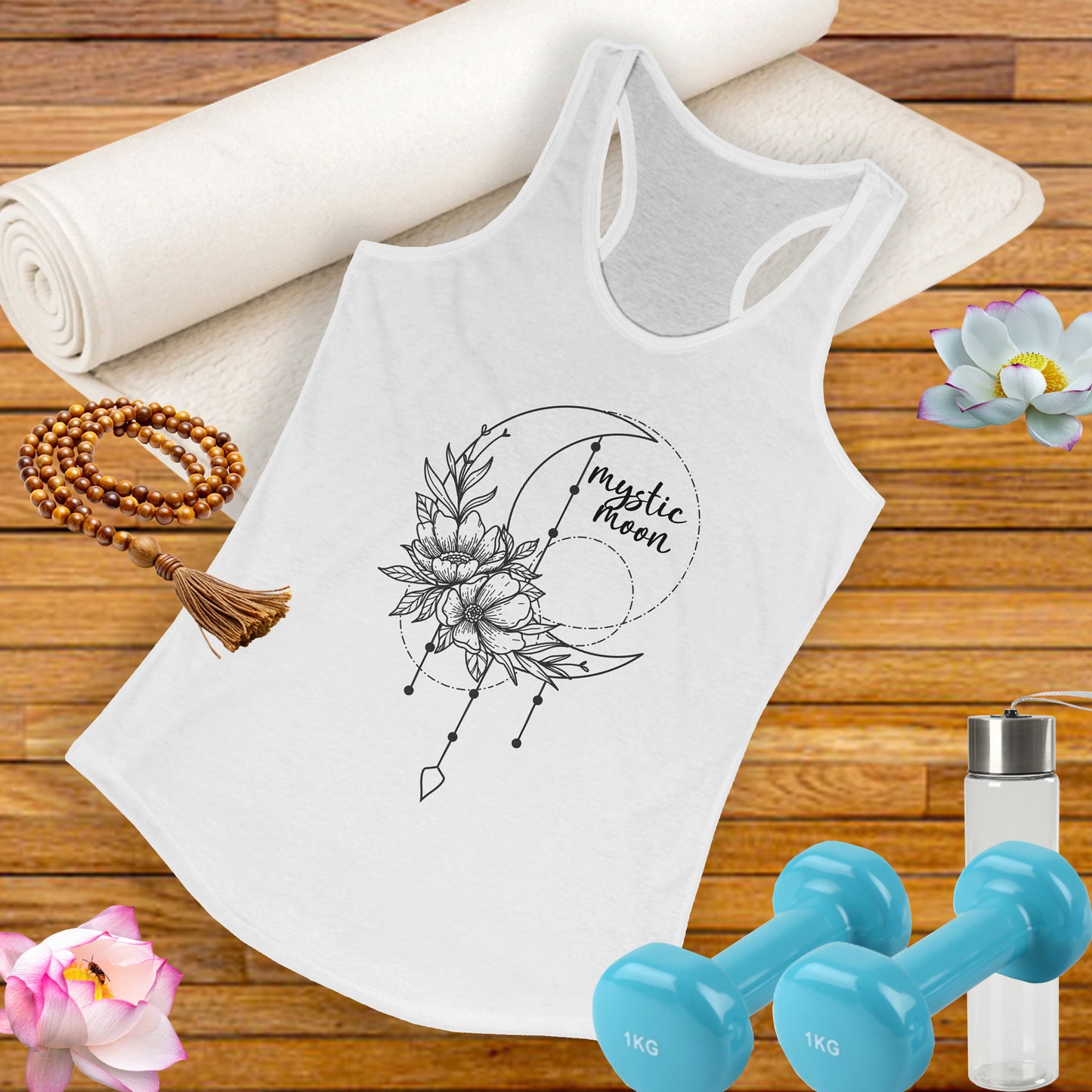 Mystic New Moon – BOHO Floral Racerback Tank for the Wild & Wise Woman