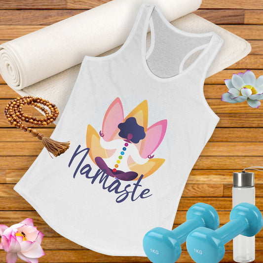 Embrace Your Inner Peace - "Namaste" Yoga Women's Racerback Tank Top - Inspirational Activewear for Mindfulness and Relaxation