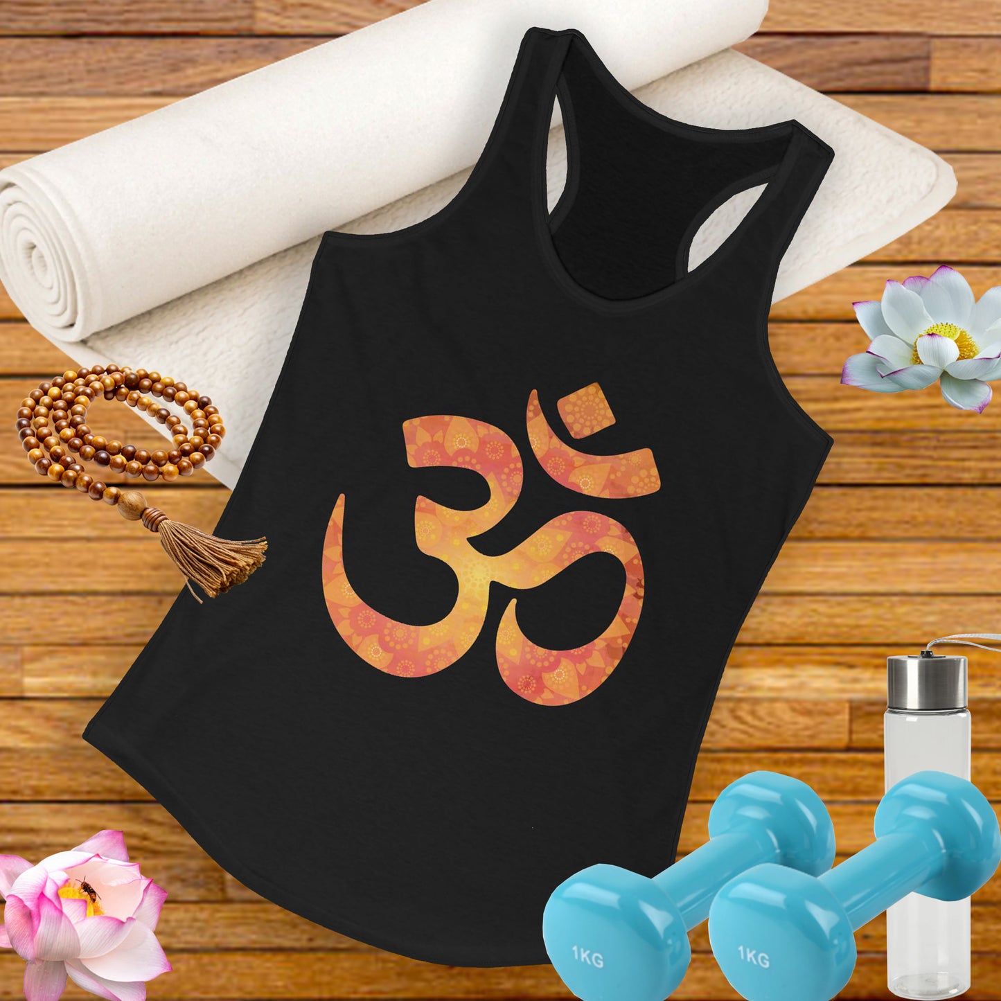 Sacred Vibes Racerback Tank – Orange OM Mandala Energy