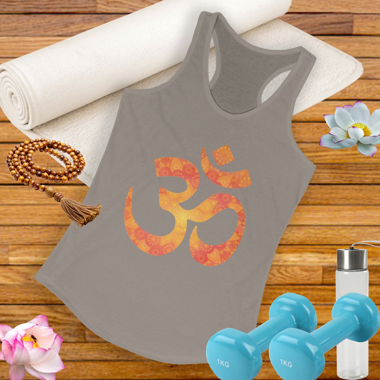Sacred Vibes Racerback Tank – Orange OM Mandala Energy