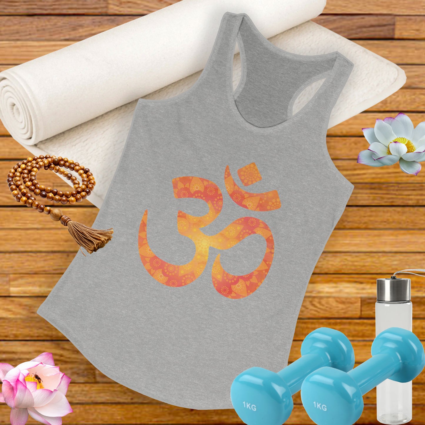 Sacred Vibes Racerback Tank – Orange OM Mandala Energy
