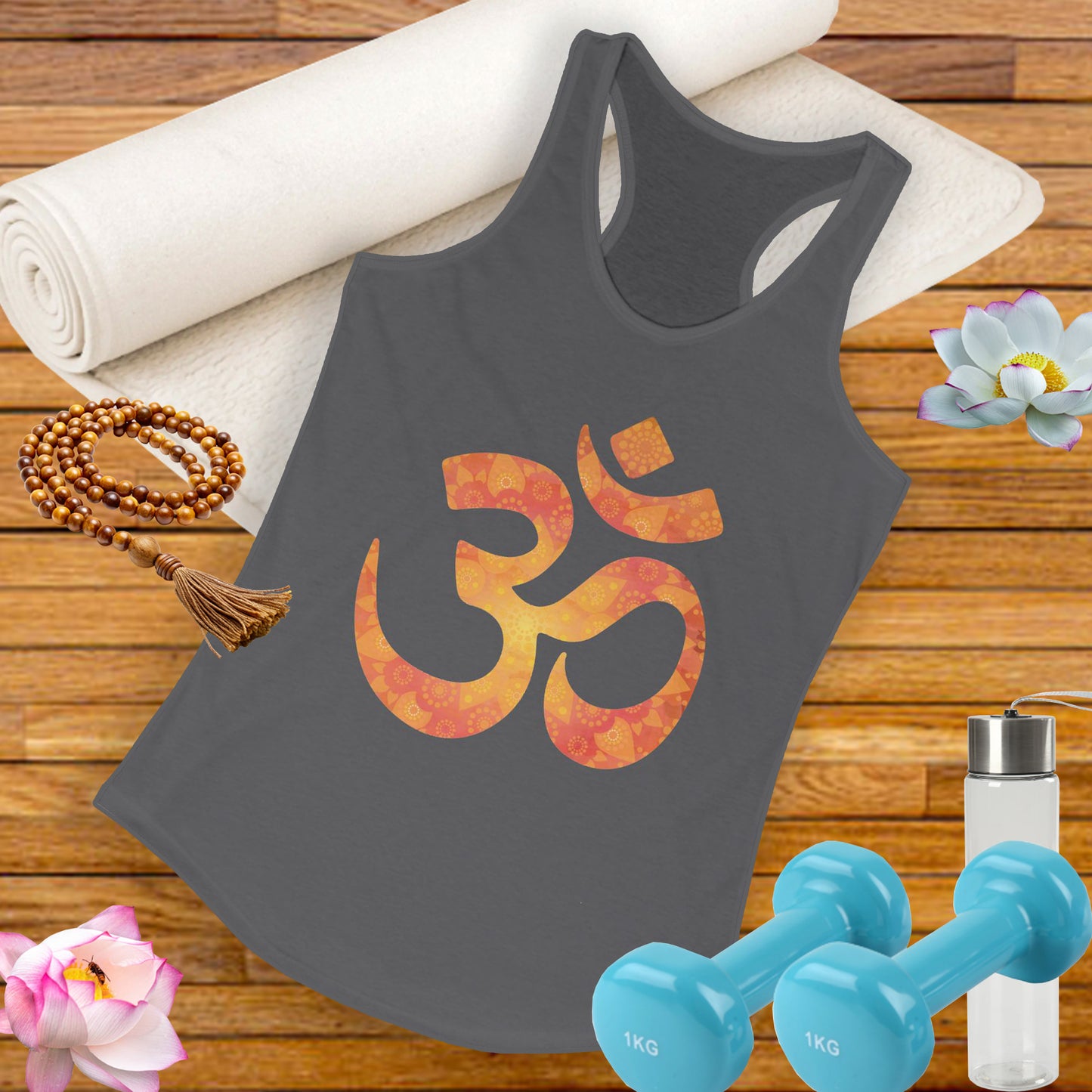 Sacred Vibes Racerback Tank – Orange OM Mandala Energy