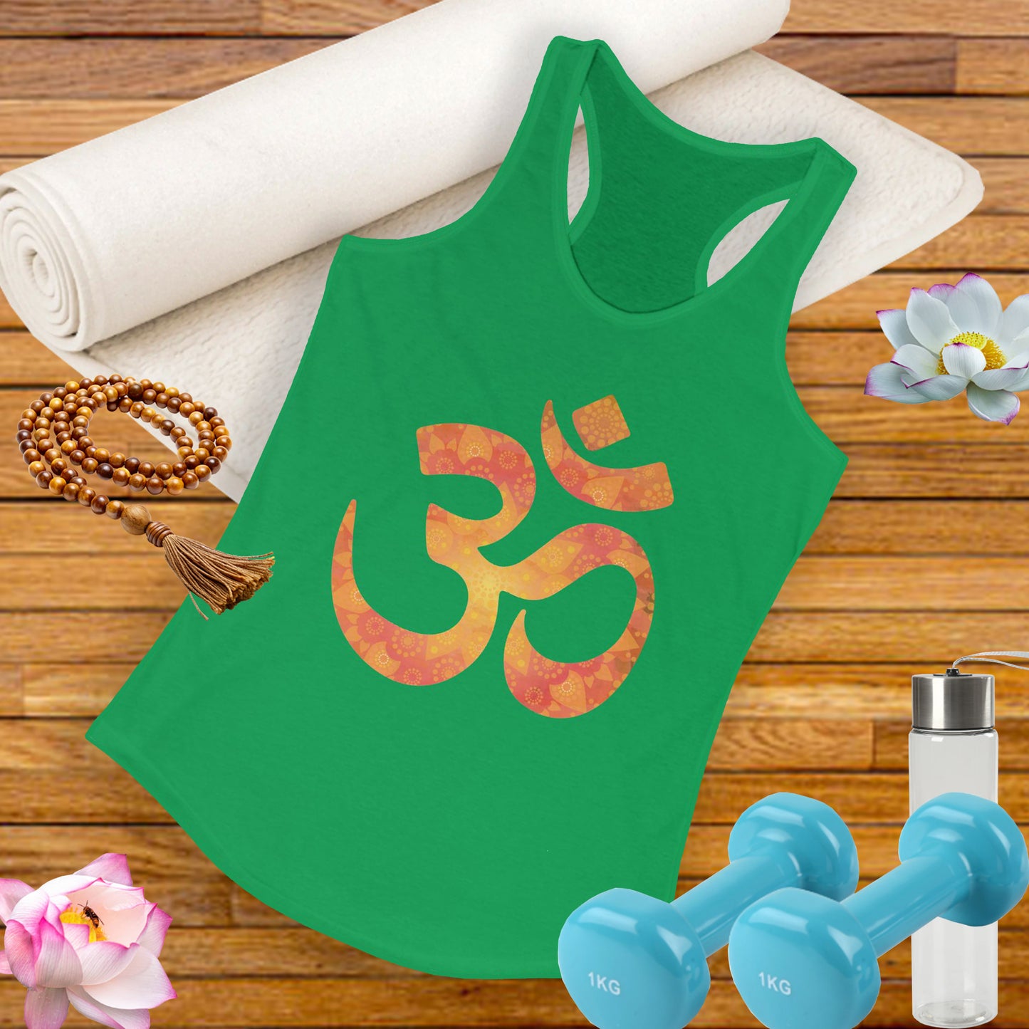 Sacred Vibes Racerback Tank – Orange OM Mandala Energy