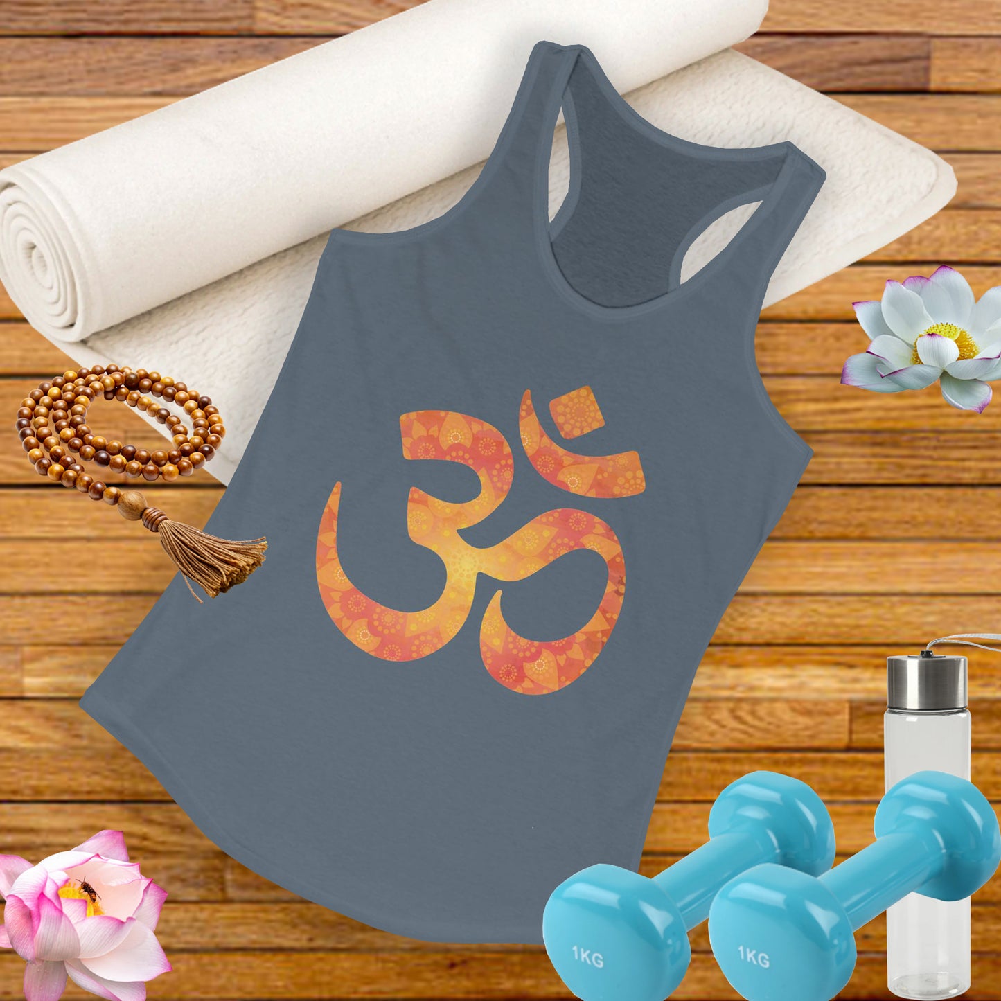 Sacred Vibes Racerback Tank – Orange OM Mandala Energy