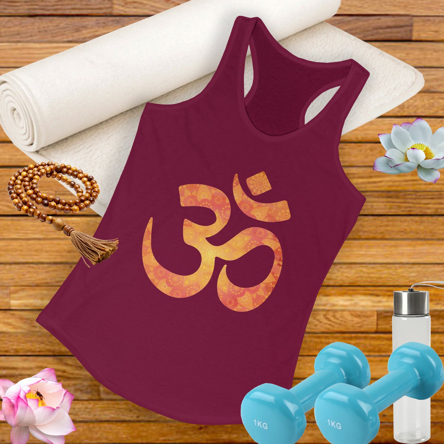 Sacred Vibes Racerback Tank – Orange OM Mandala Energy