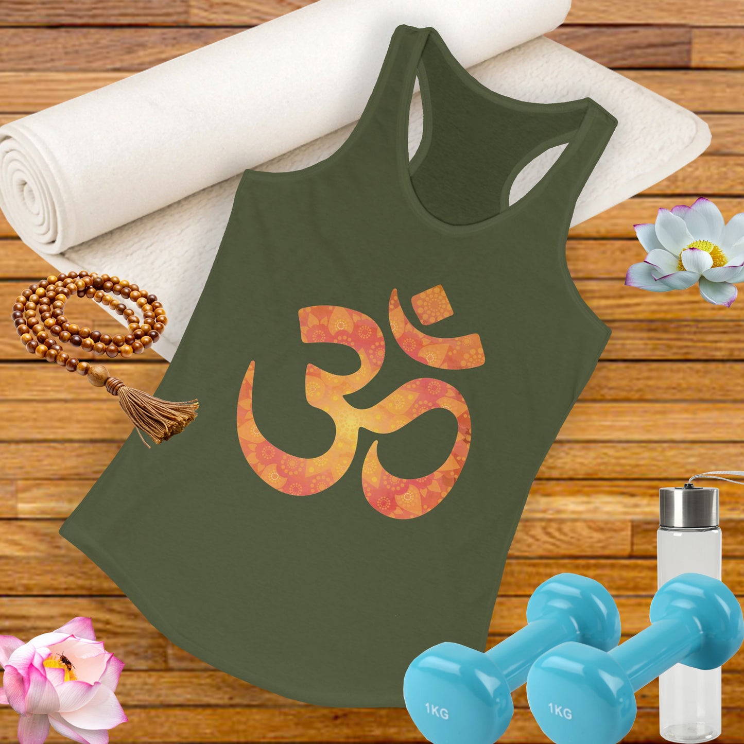 Sacred Vibes Racerback Tank – Orange OM Mandala Energy