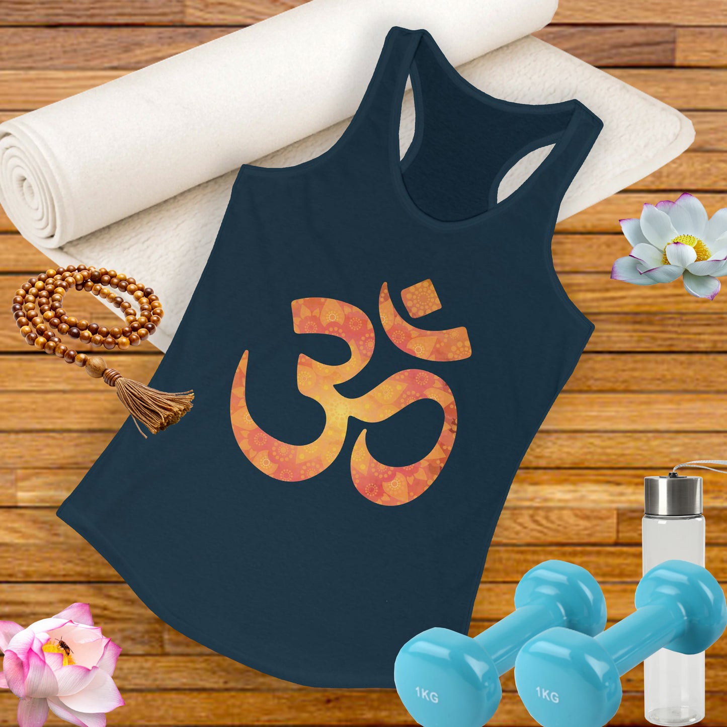 Sacred Vibes Racerback Tank – Orange OM Mandala Energy