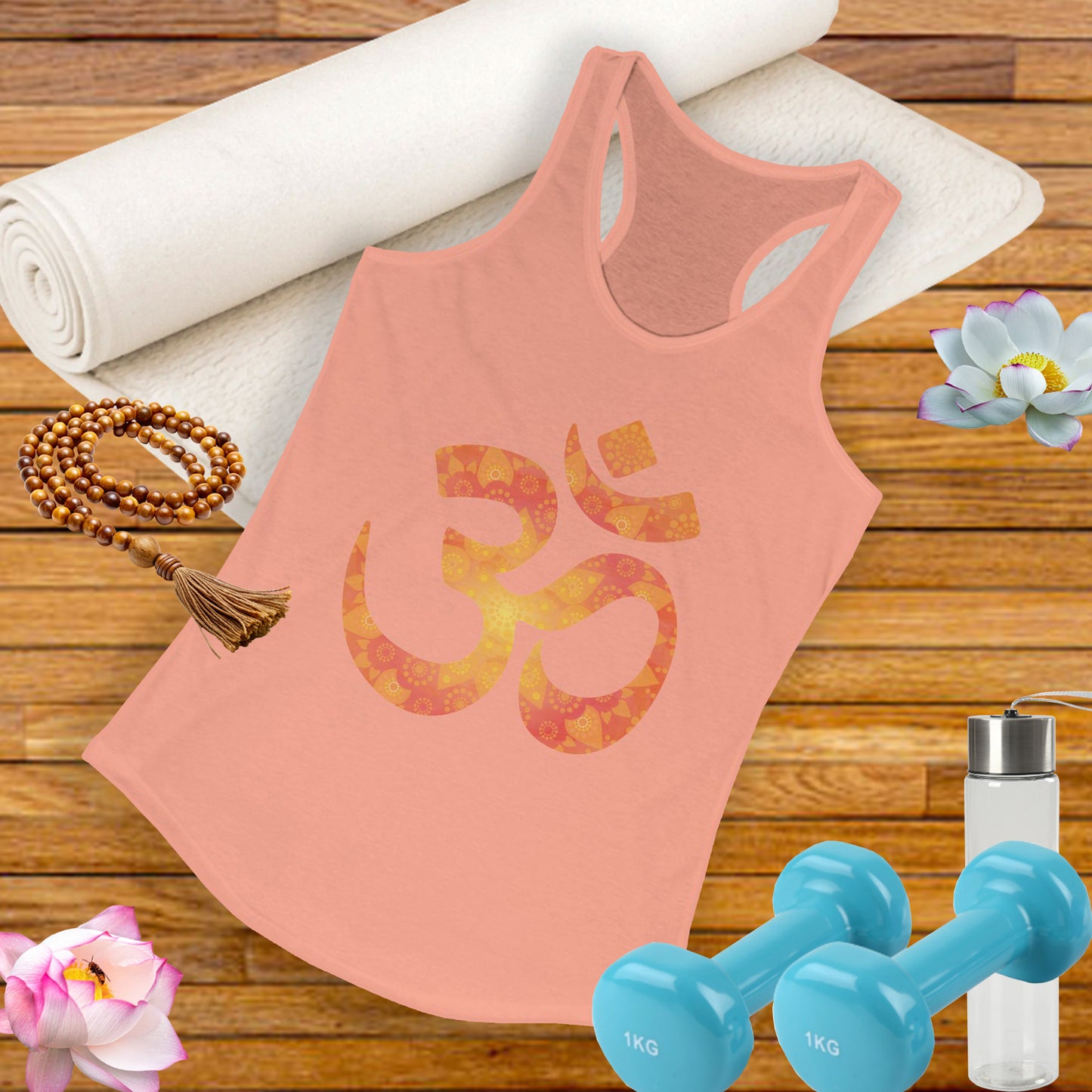 Sacred Vibes Racerback Tank – Orange OM Mandala Energy
