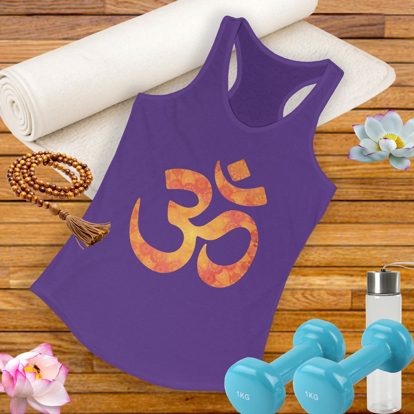 Sacred Vibes Racerback Tank – Orange OM Mandala Energy