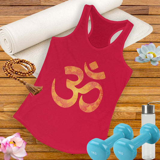 Sacred Vibes Racerback Tank – Orange OM Mandala Energy