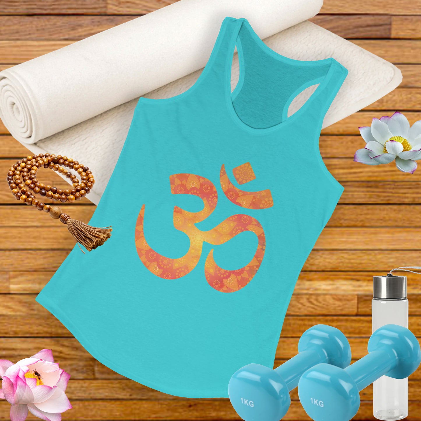 Sacred Vibes Racerback Tank – Orange OM Mandala Energy