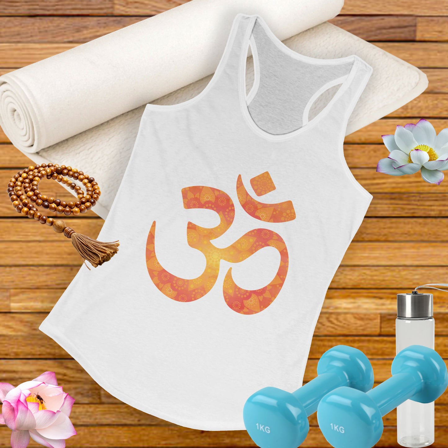 Sacred Vibes Racerback Tank – Orange OM Mandala Energy