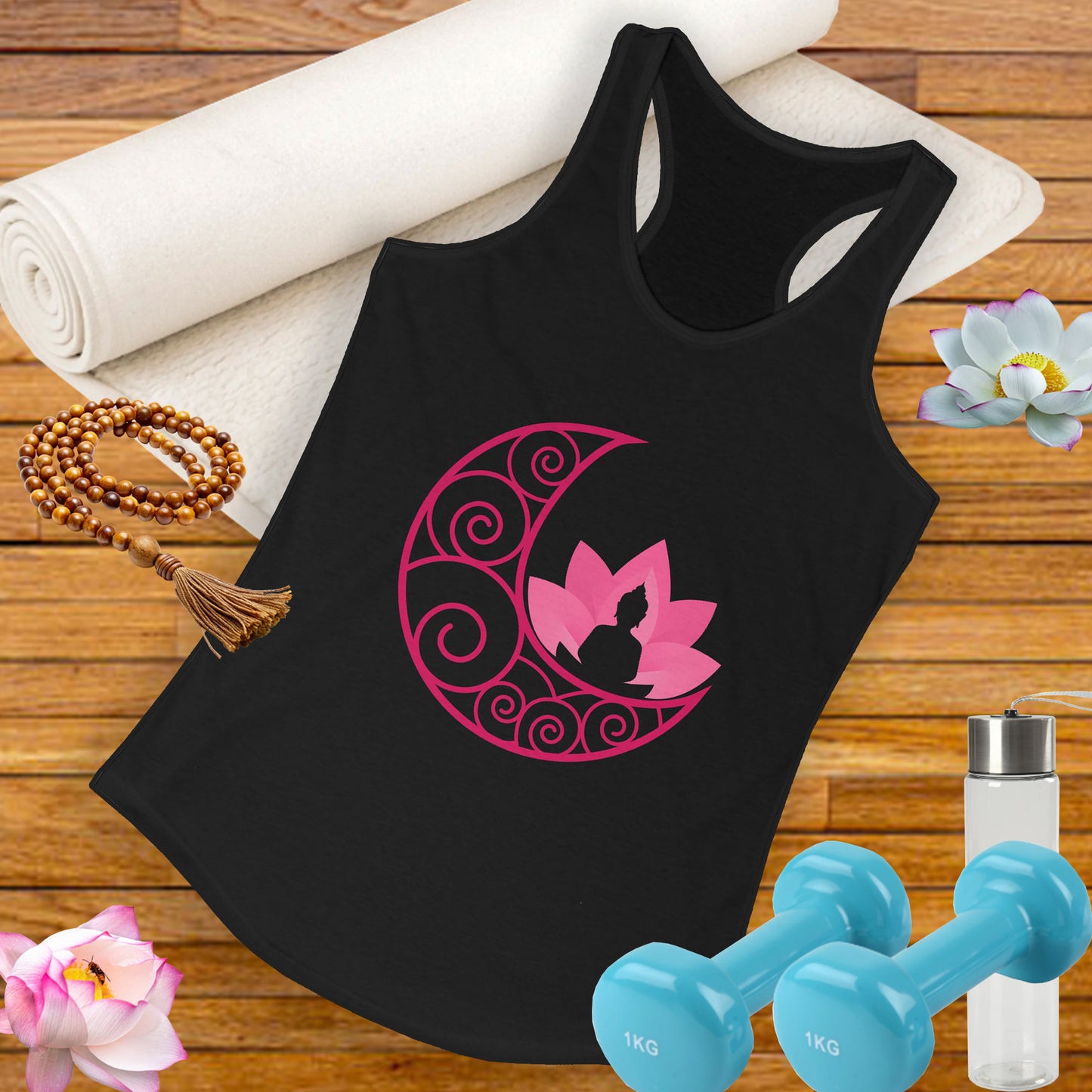 Moon & Buddha & Lotus Racerback Tank - Move in Peace, Glow with Intention