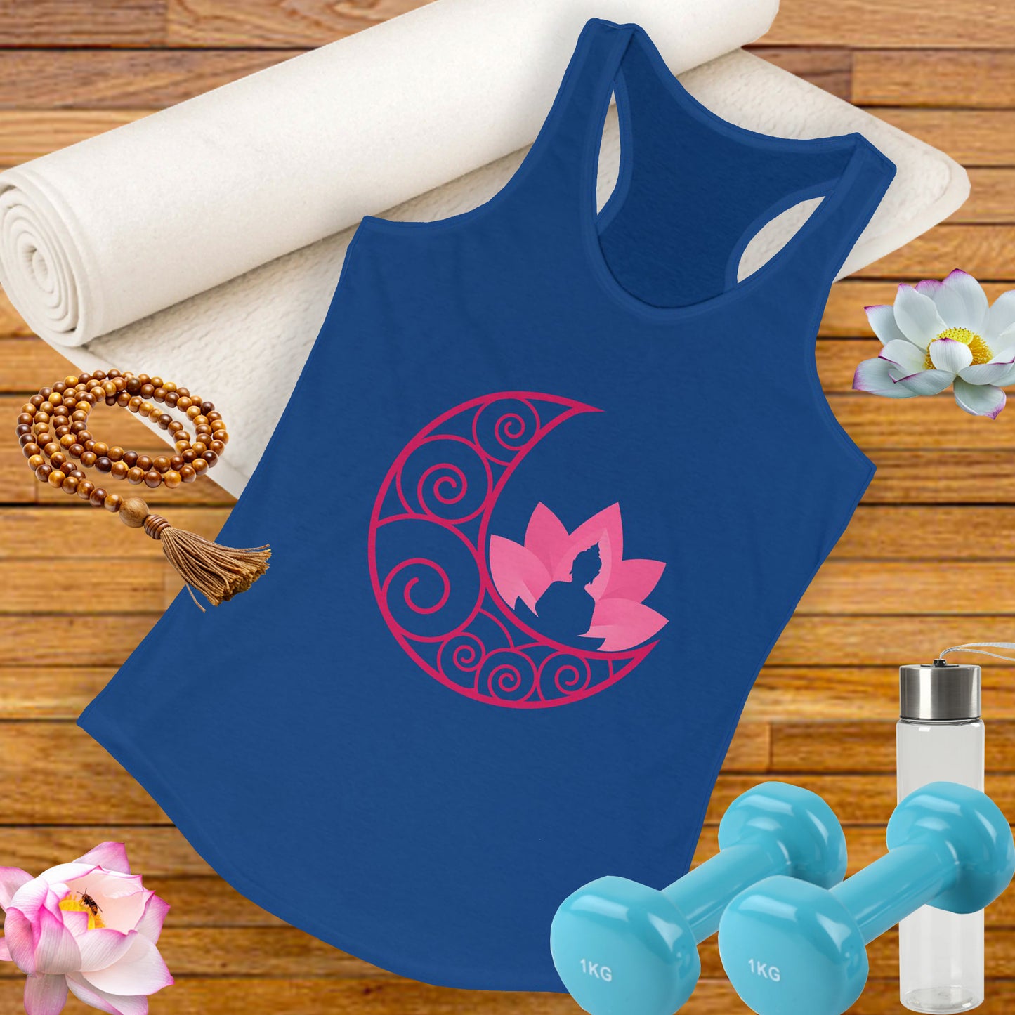 Moon & Buddha & Lotus Racerback Tank - Move in Peace, Glow with Intention