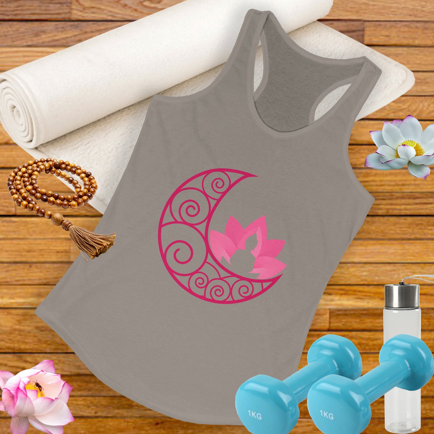 Moon & Buddha & Lotus Racerback Tank - Move in Peace, Glow with Intention