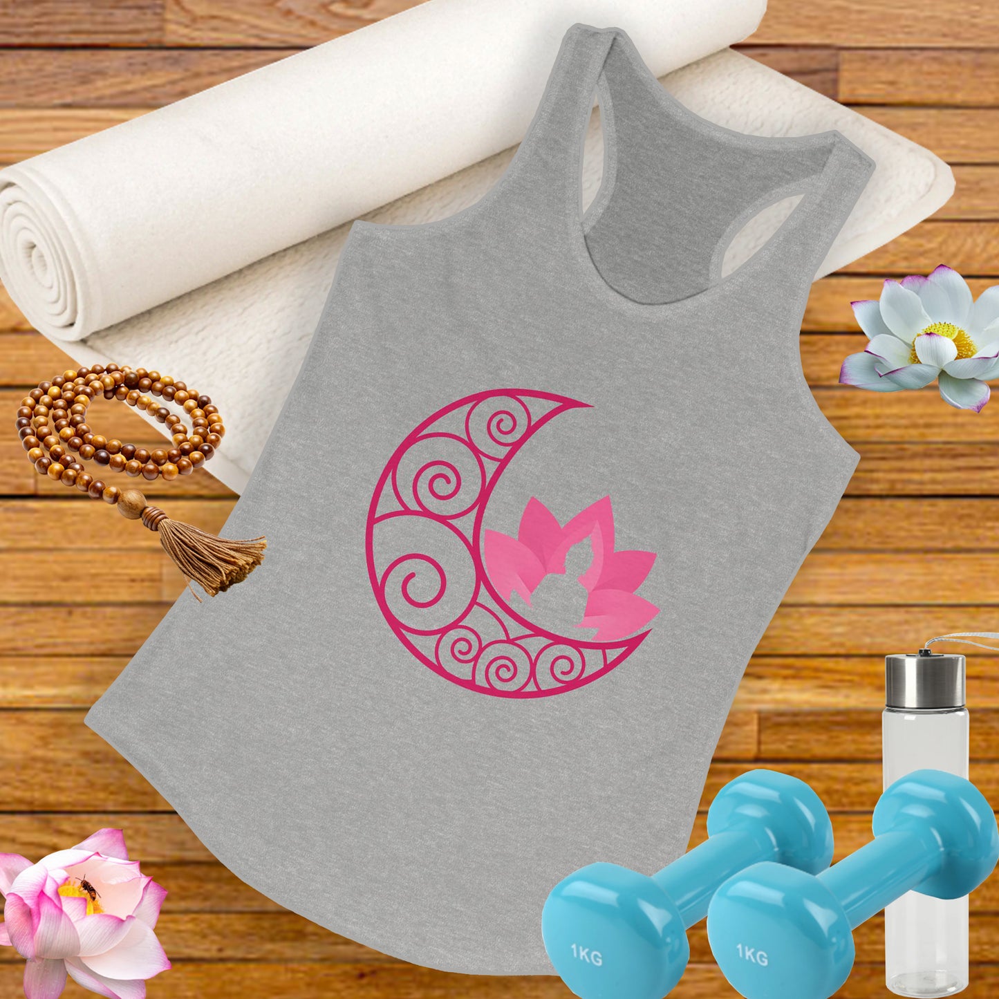 Moon & Buddha & Lotus Racerback Tank - Move in Peace, Glow with Intention