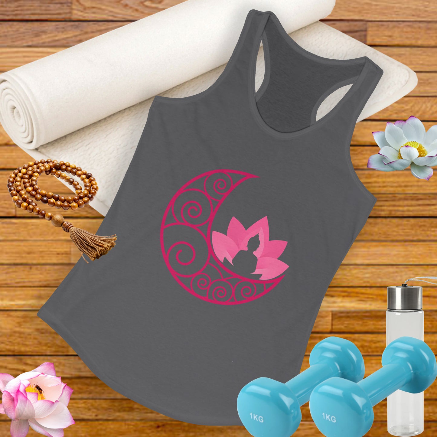 Moon & Buddha & Lotus Racerback Tank - Move in Peace, Glow with Intention
