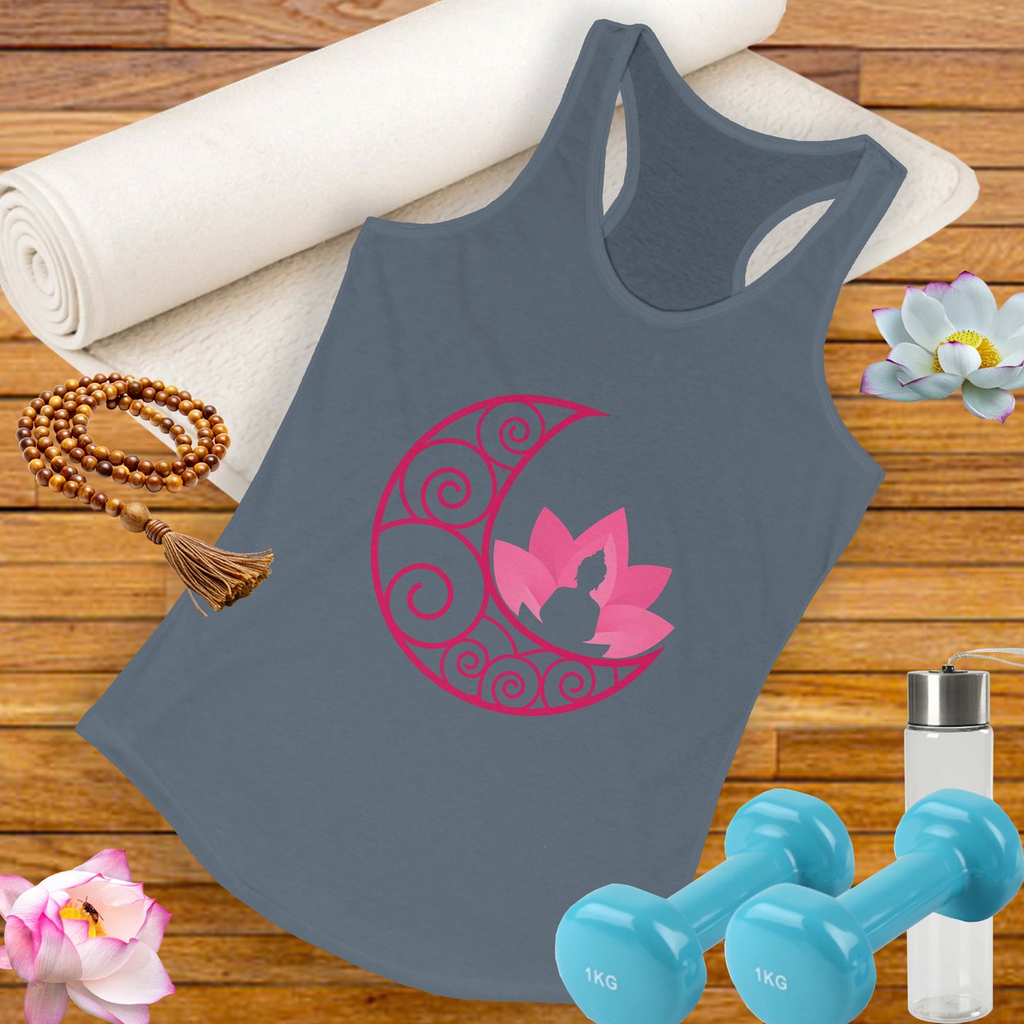 Moon & Buddha & Lotus Racerback Tank - Move in Peace, Glow with Intention