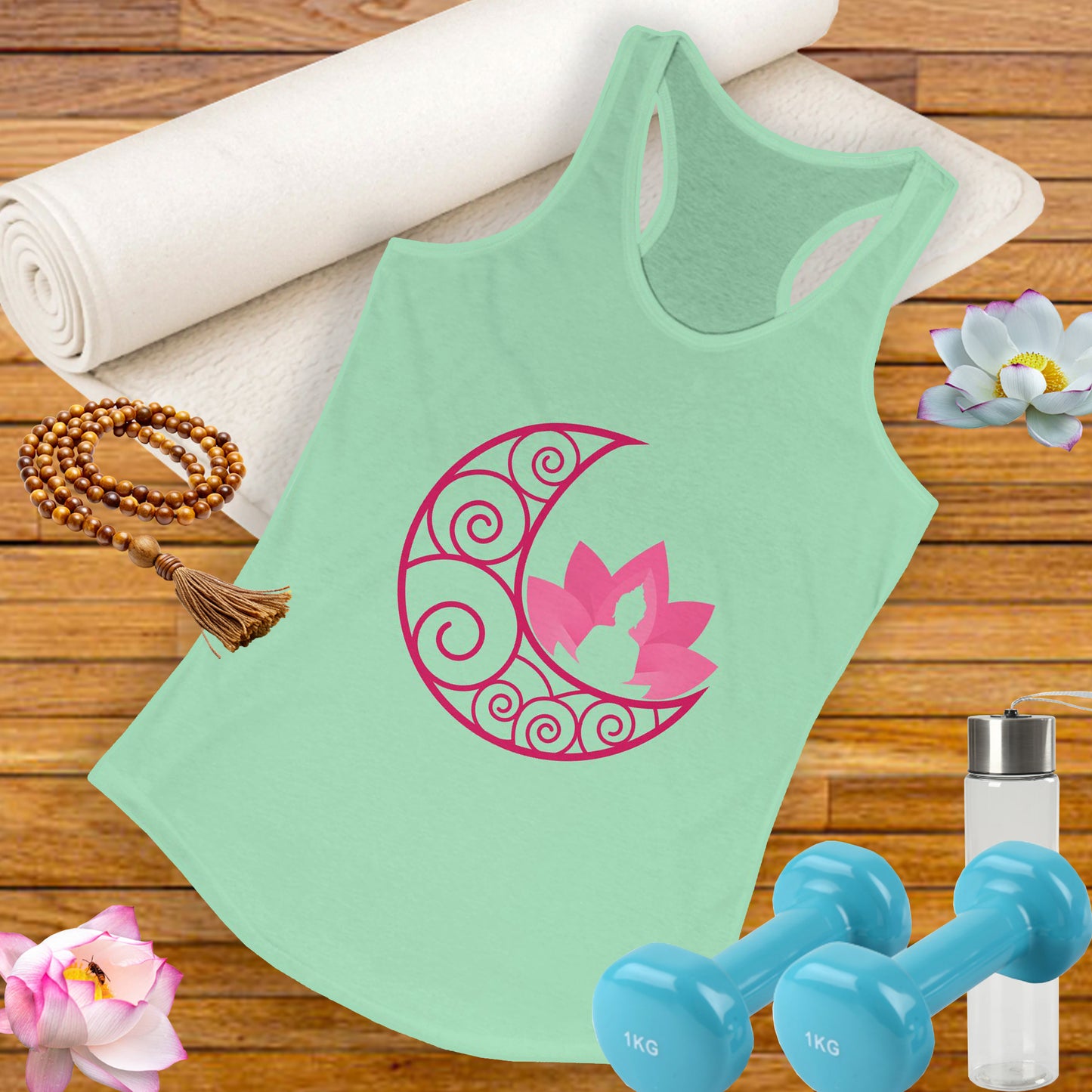 Moon & Buddha & Lotus Racerback Tank - Move in Peace, Glow with Intention
