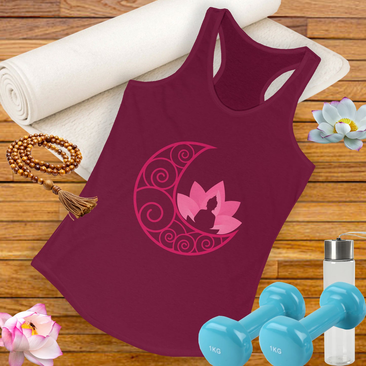 Moon & Buddha & Lotus Racerback Tank - Move in Peace, Glow with Intention
