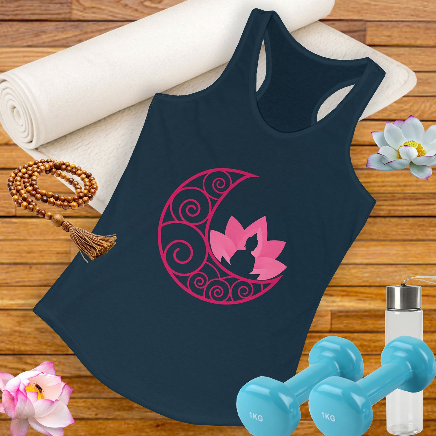 Moon & Buddha & Lotus Racerback Tank - Move in Peace, Glow with Intention