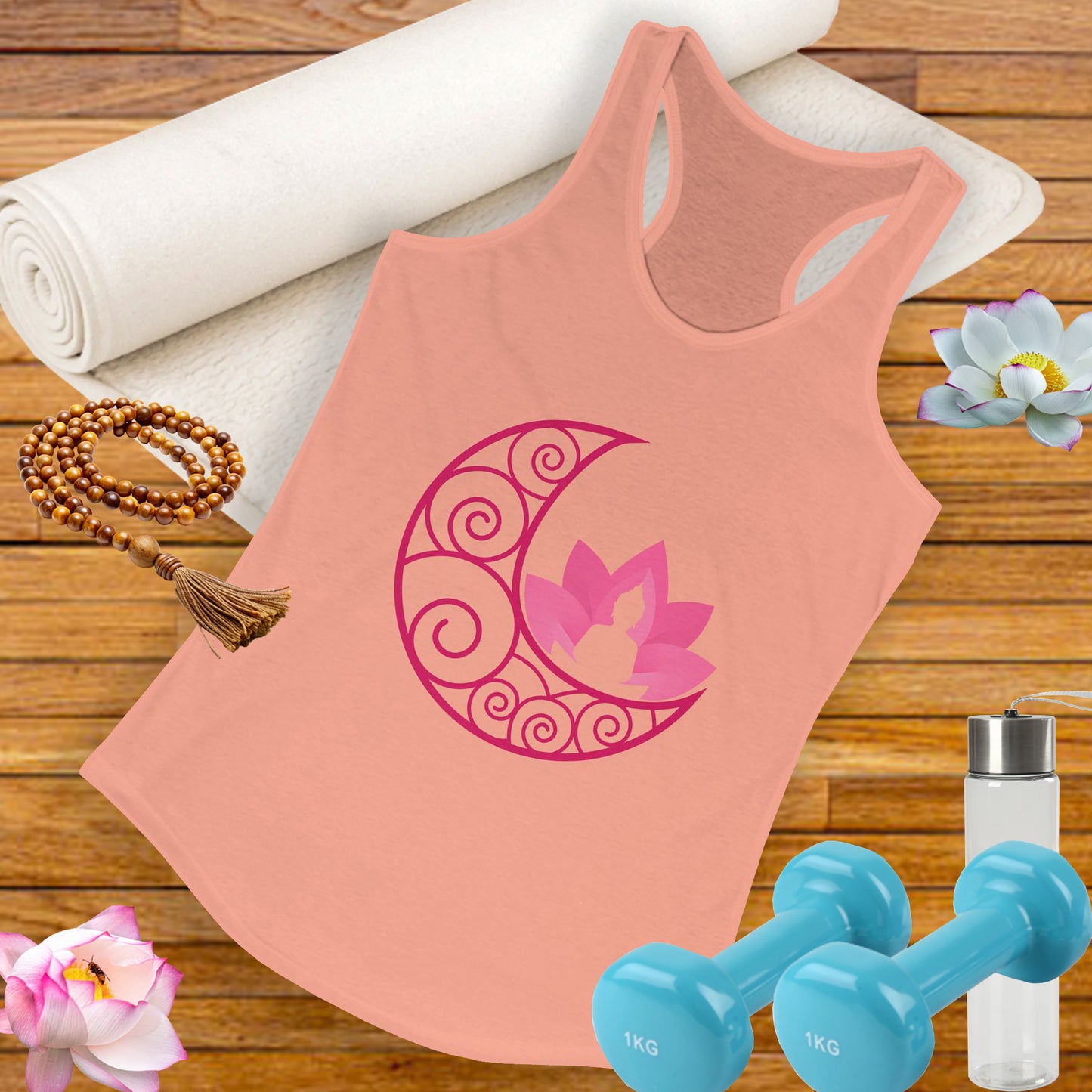 Moon & Buddha & Lotus Racerback Tank - Move in Peace, Glow with Intention