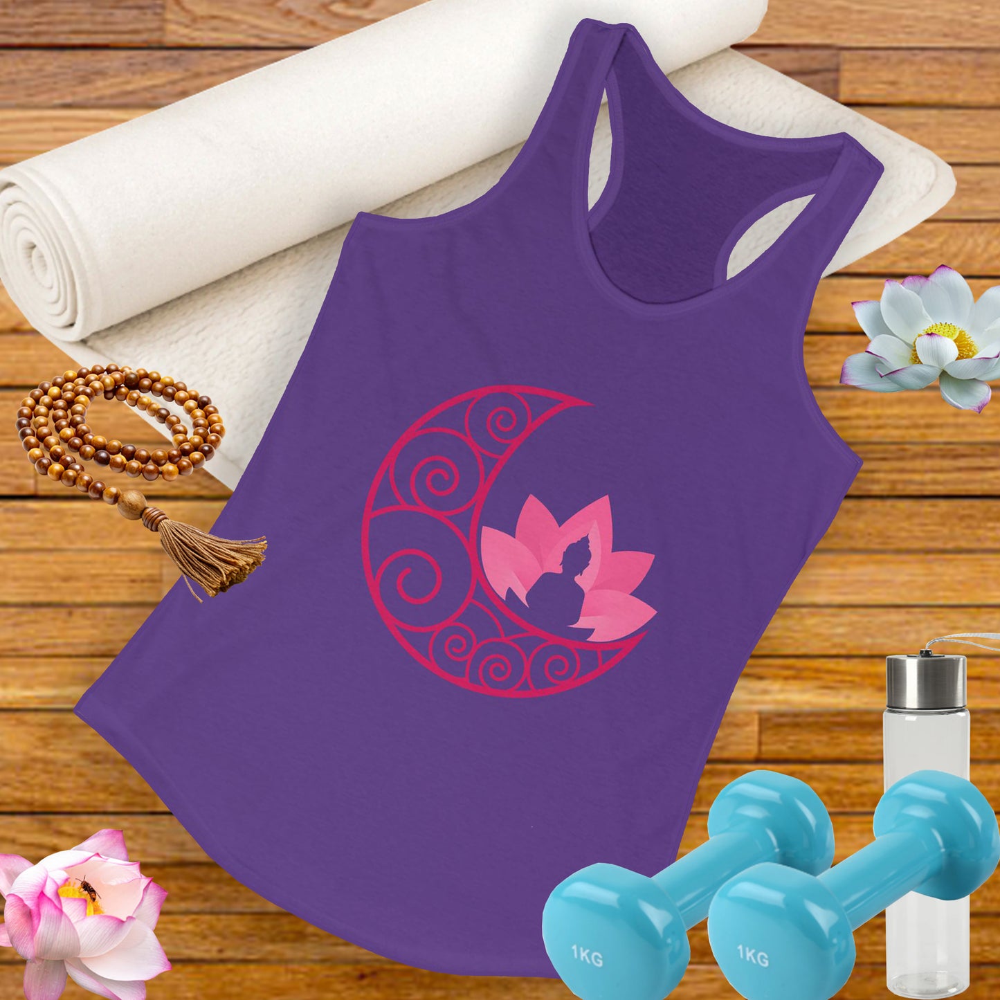 Moon & Buddha & Lotus Racerback Tank - Move in Peace, Glow with Intention