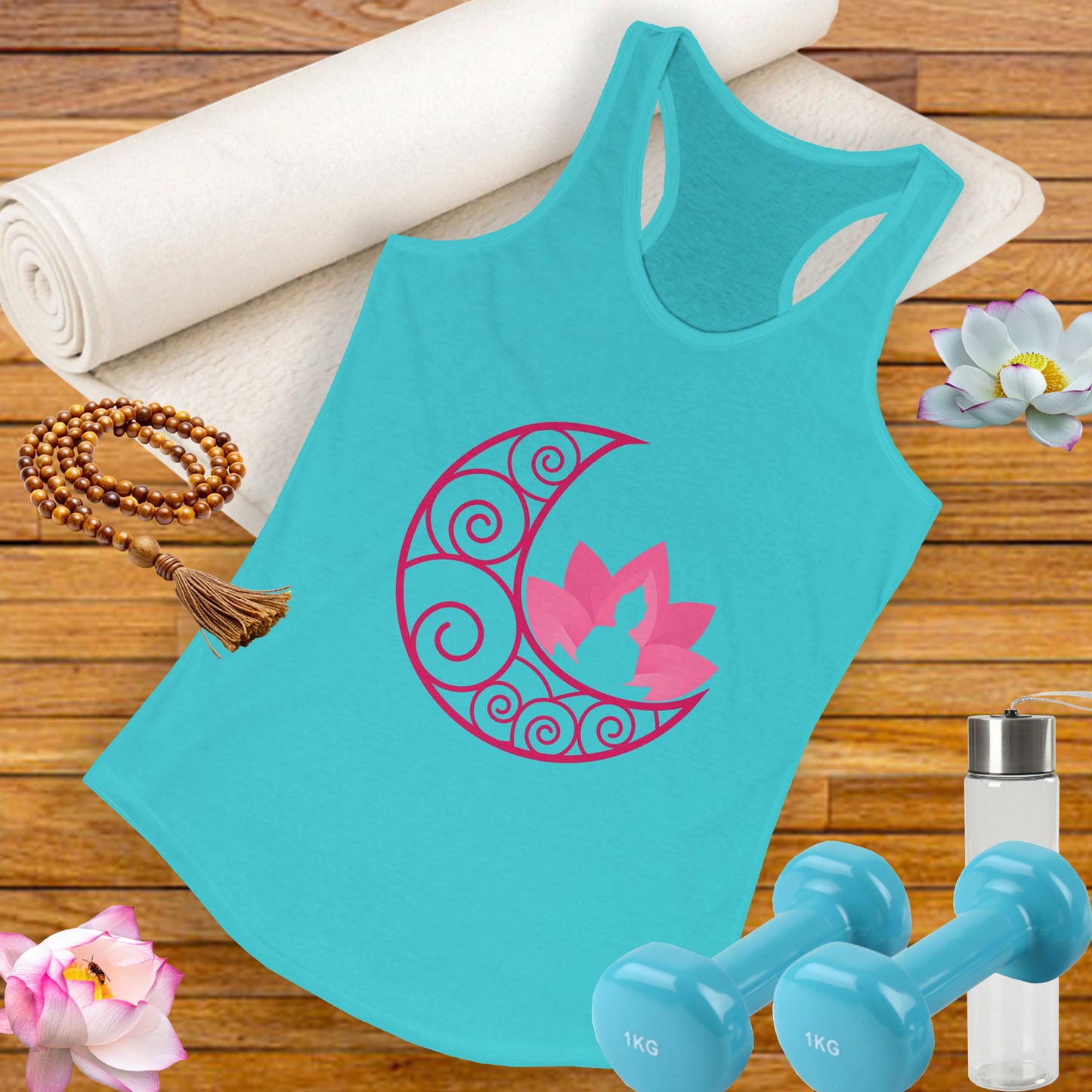 Moon & Buddha & Lotus Racerback Tank - Move in Peace, Glow with Intention