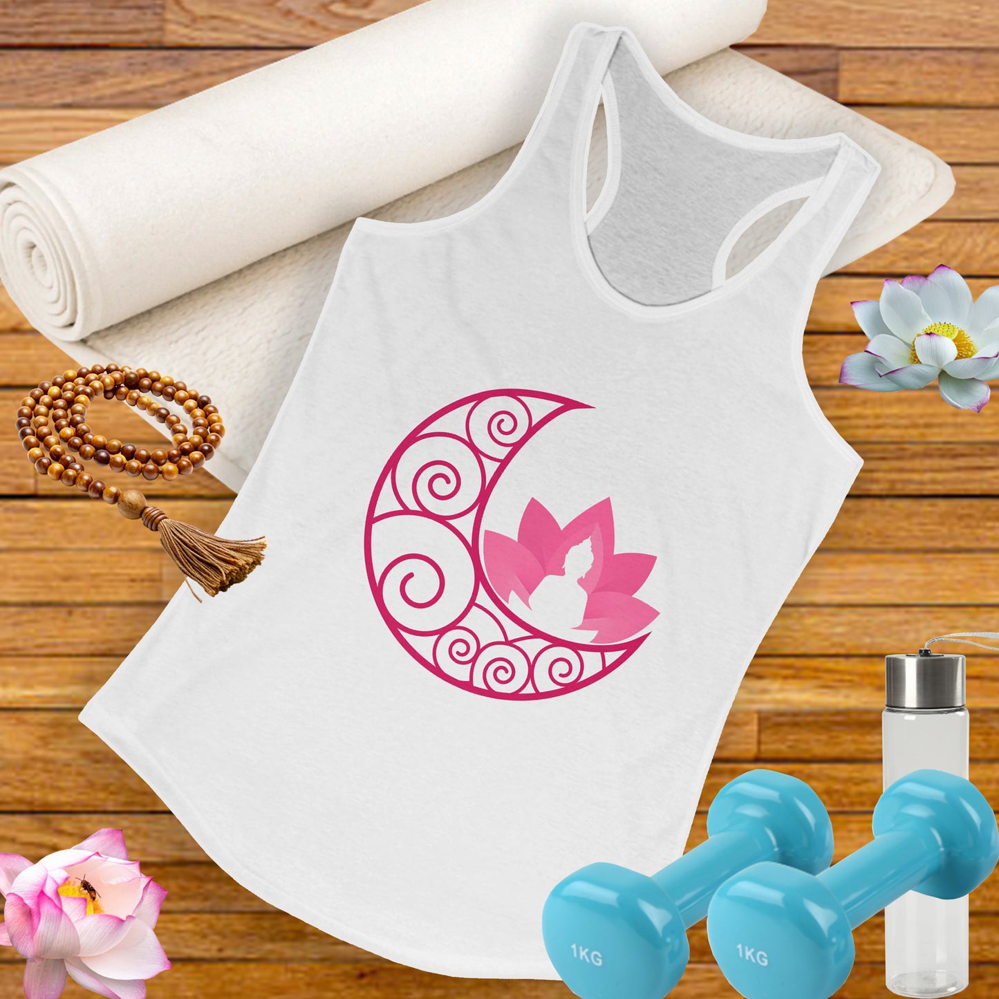 Moon & Buddha & Lotus Racerback Tank - Move in Peace, Glow with Intention