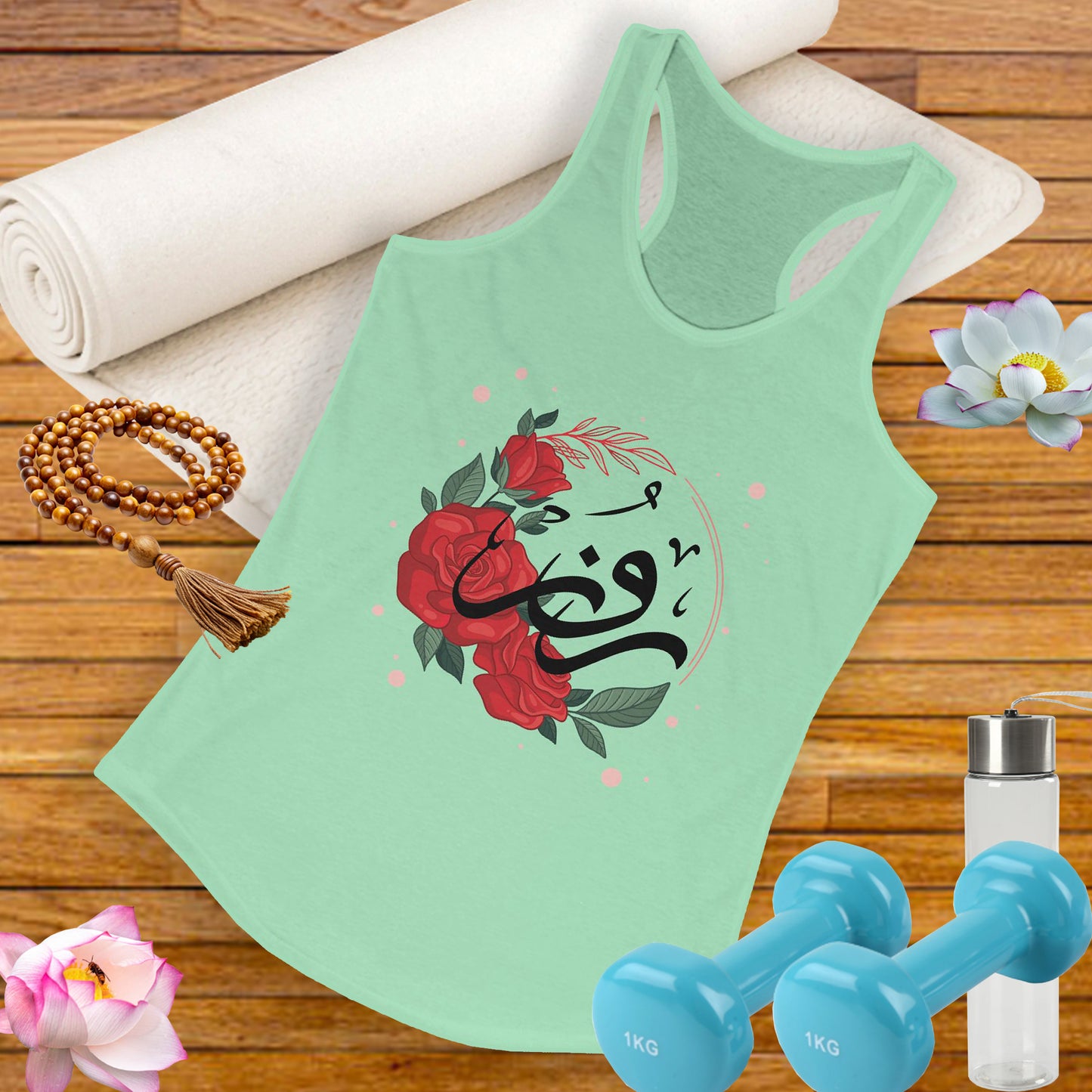 Rose & Arabic Calligraphy Racerback Tank - High Vibes, Divine Beauty