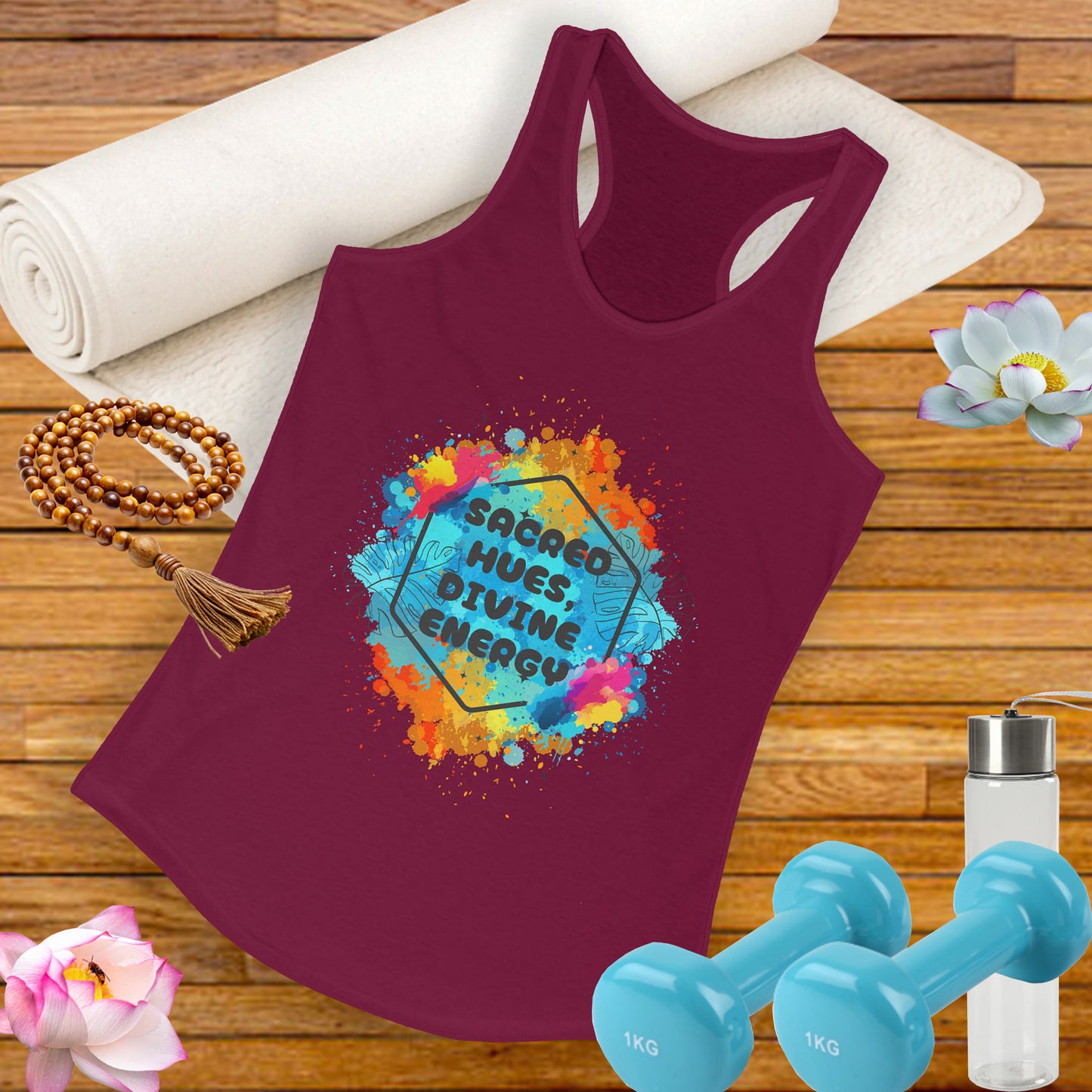 "Sacred Hues Divine Energy" Racerback Tank - Vibrant Artistic Design for Active Souls