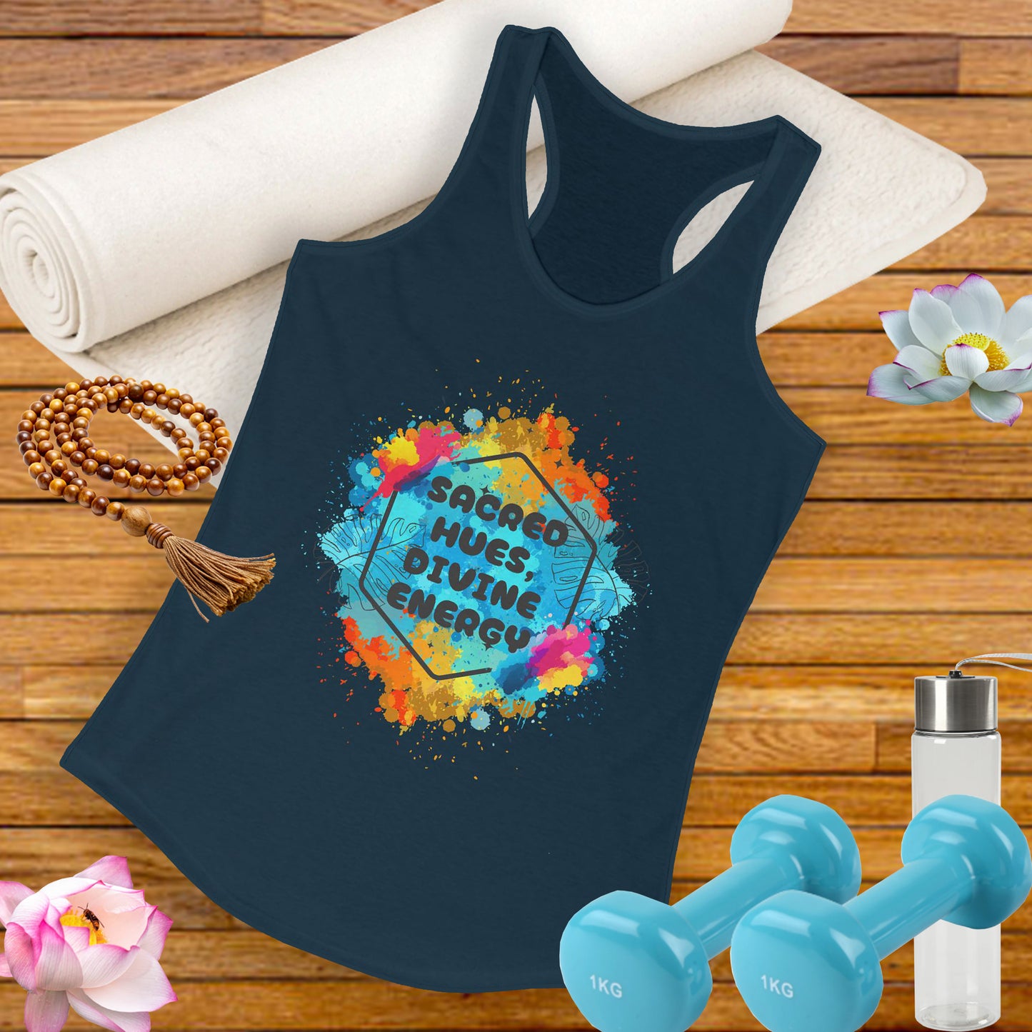 "Sacred Hues Divine Energy" Racerback Tank - Vibrant Artistic Design for Active Souls